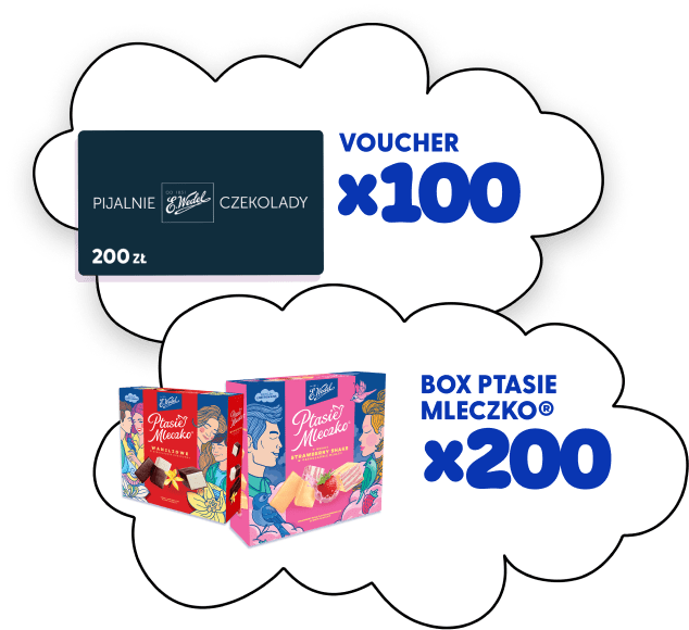 Voucher Pijalnie czekolady Wedel - 200zł x 100, Box ptasie mleczko x 200